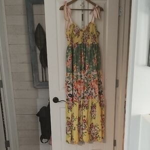 Floral Maxi Dress with Yellow and Green Accents